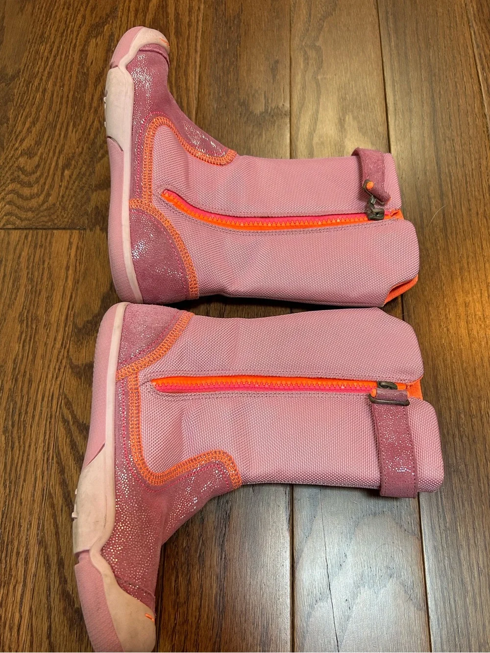PLAE Camille Pink and Orange Glitter Boots Size 1